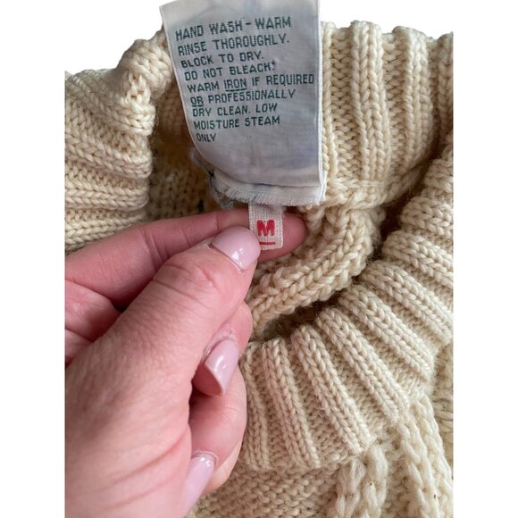 Vintage Hand-Framed Wool Fisherman Sweater Cable Thick Chunky Knit Size M - Picture 7 of 7